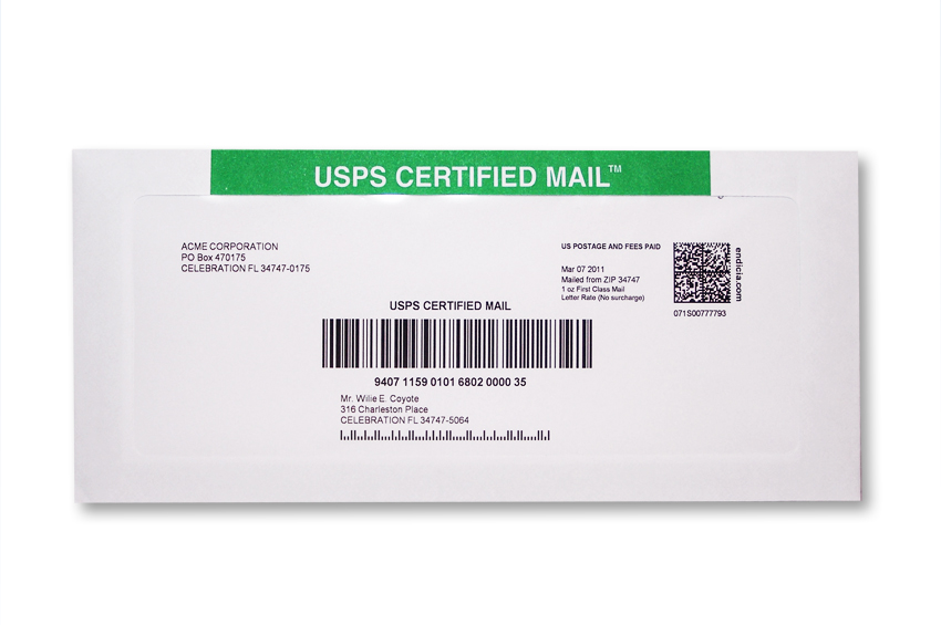 Certified Mail Envelopes